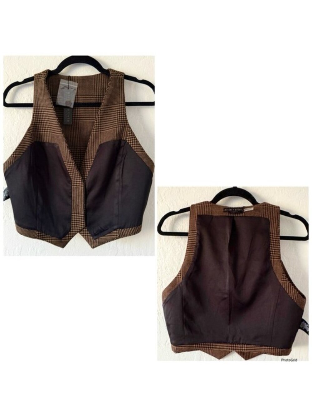 Alice + Olivia Donna Cropped Houndstooth Vest in Brown and Black size 10 - Picture 6 of 13